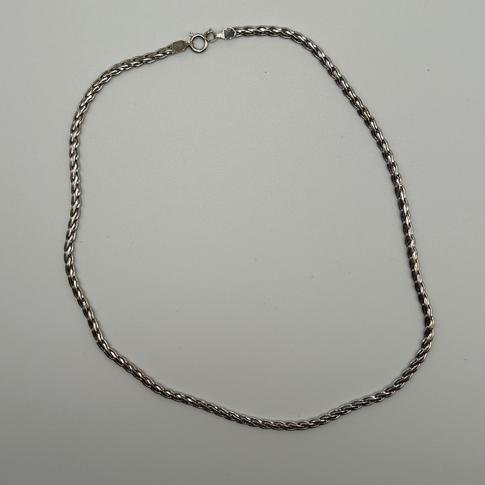 Vintage 925 Sterling Silver Wheat Spiga Chain Necklace 18 Inch 19.8g Italy